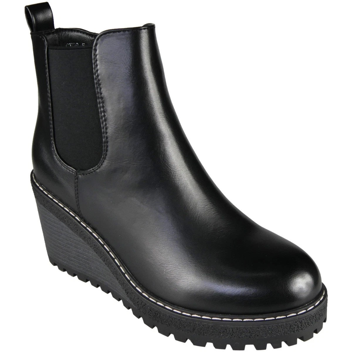 ROSAMUND Black Wedge Chelsea Fashion Comfy Grip Sole Boots