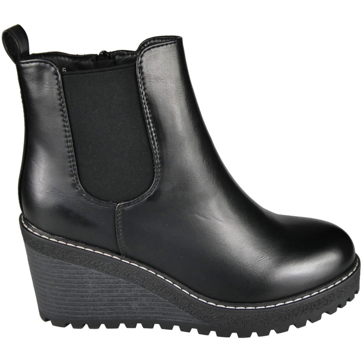 ROSAMUND Black Wedge Chelsea Fashion Comfy Grip Sole Boots