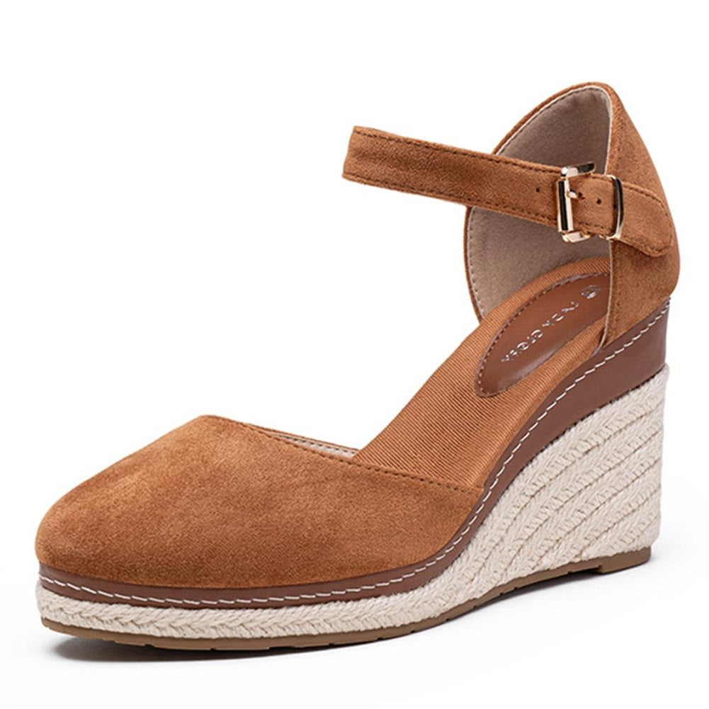 CORISTA Camel Wedge Ankle Slingback Buckle Sandals
