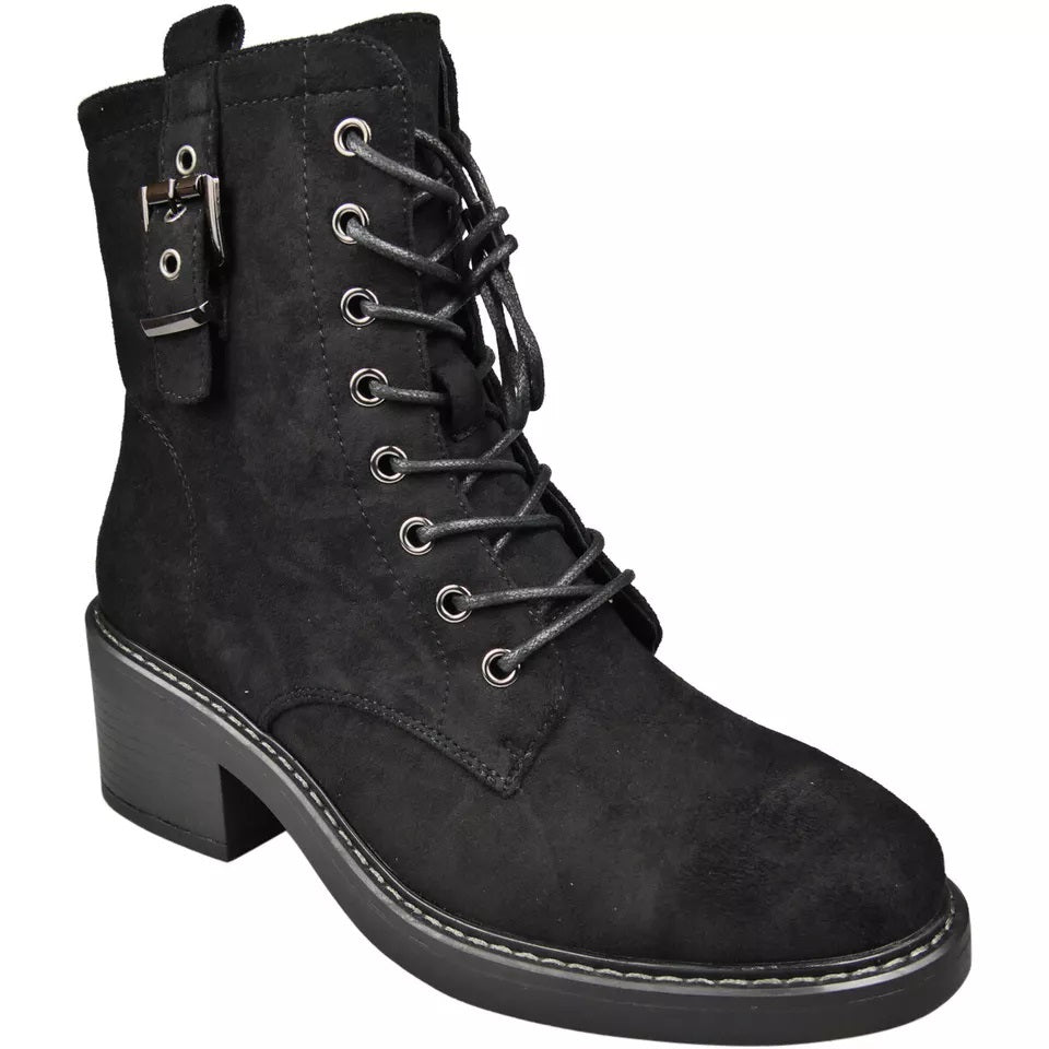 KARLA Black Lace Up Comfy Classy Zip Boots