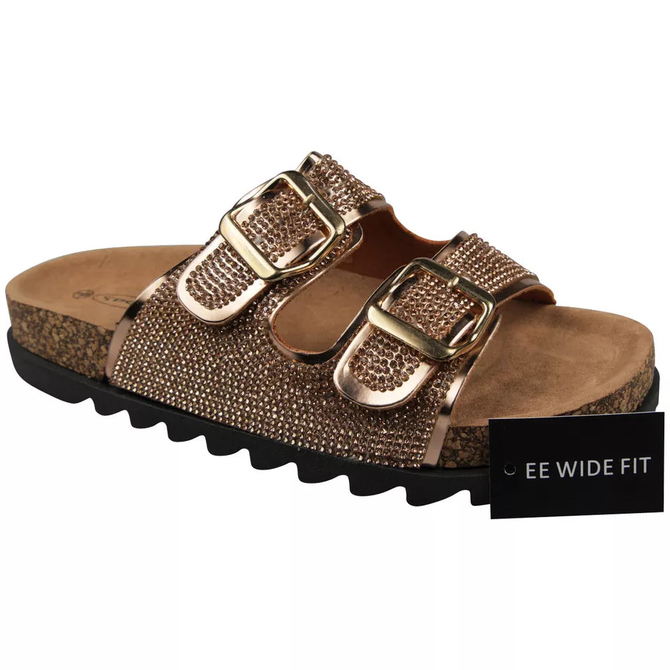 ANTONIA Rose Gold Lounge Beach Bling Comfy Mules Sliders