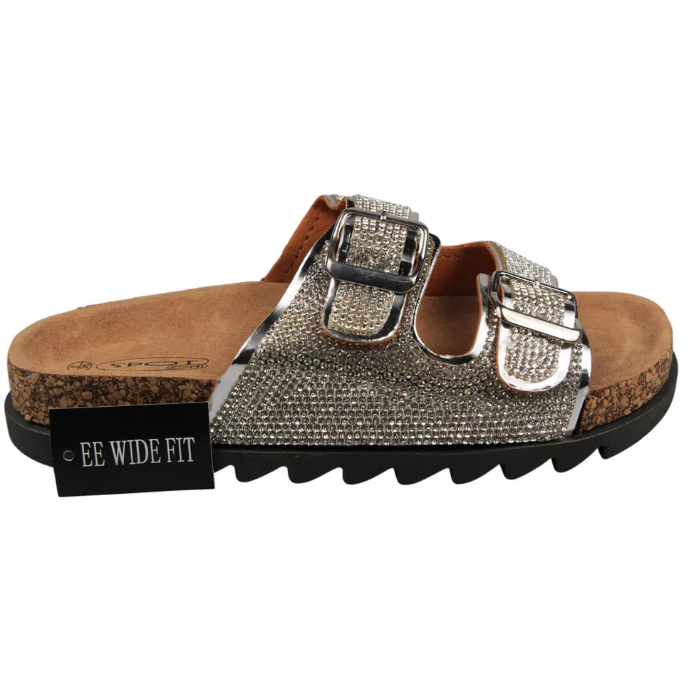 ANTONIA Silver Lounge Beach Bling Comfy Mules Sliders