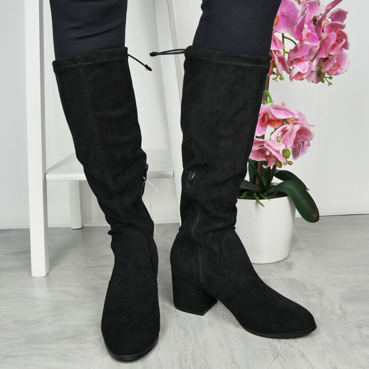 TILLY Black Wide Fit Winter Zip Boots