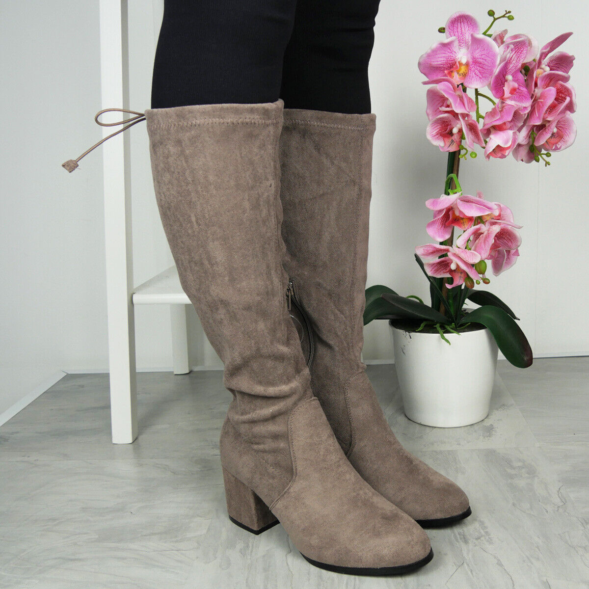 TILLY Taupe Wide Fit Winter Zip Boots