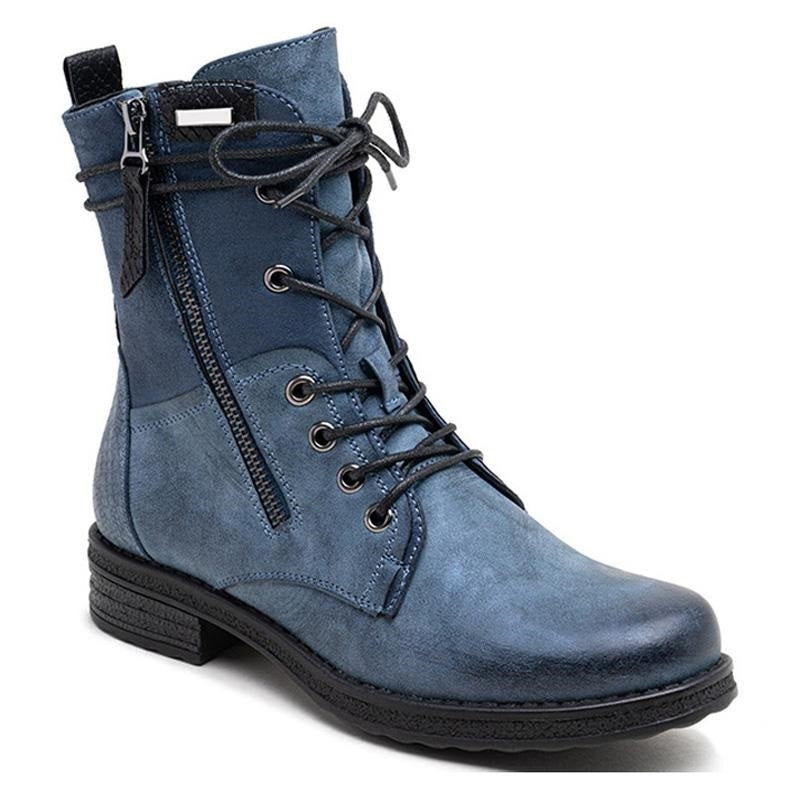 MARIELE Blue Lace Up Comfy Warm Ankle Boots