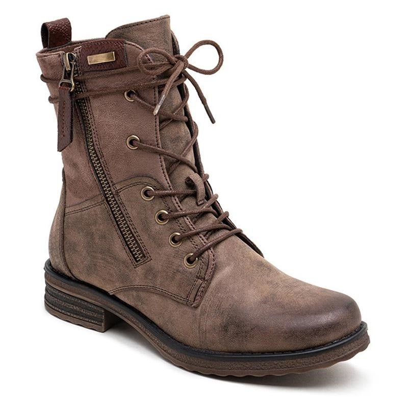 MARIELE Khaki Lace Up Comfy Warm Ankle Boots
