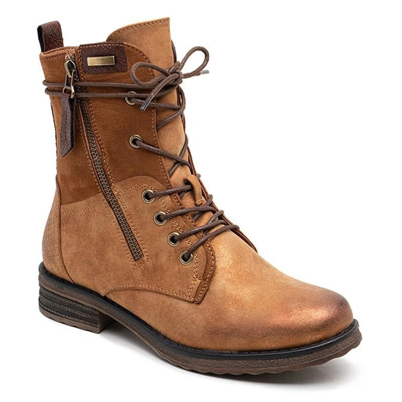 MARIELE Camel Lace Up Comfy Warm Ankle Boots
