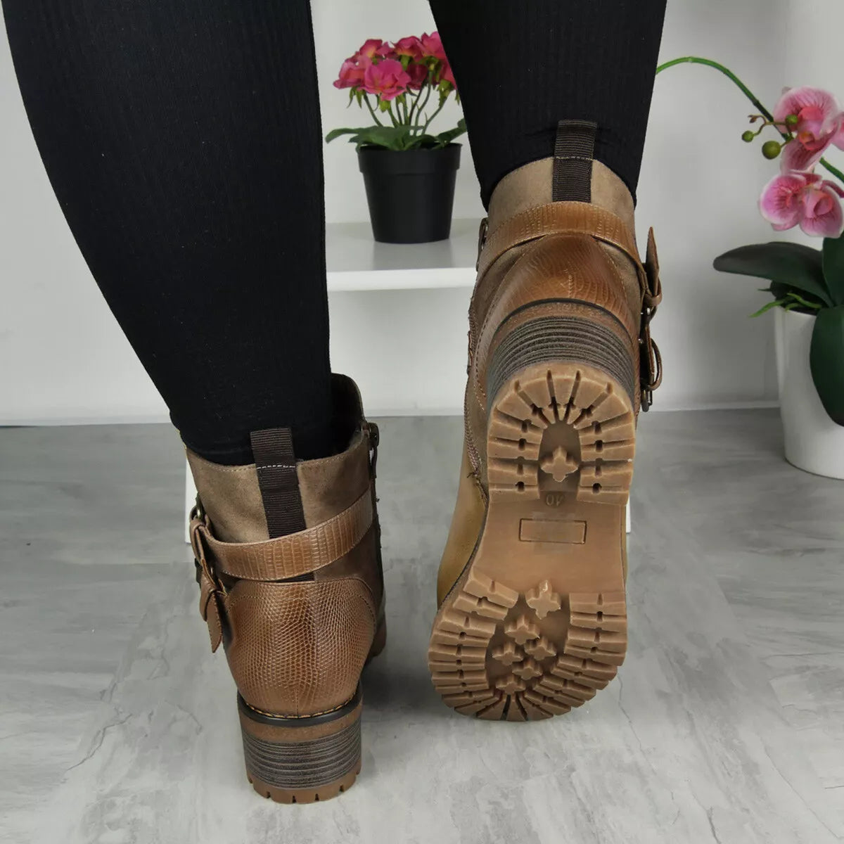 YVONNE Khaki Zip Comfy Lined Winter Ankle Boots