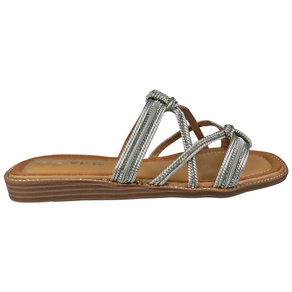 SERAFINA Silver Bling Lounge Mules Sandals