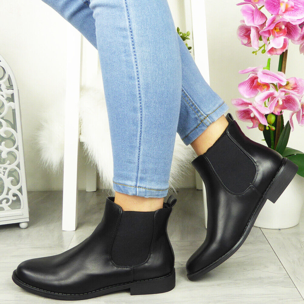 SLURITA Black Pu Chelsea Casual Zip Comfy Shoes