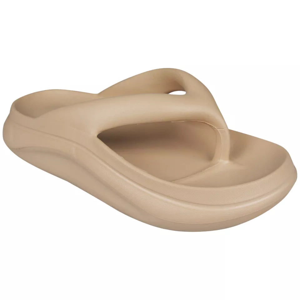 MILLICENT Beige Toe Post Light Beach Mules Sliders