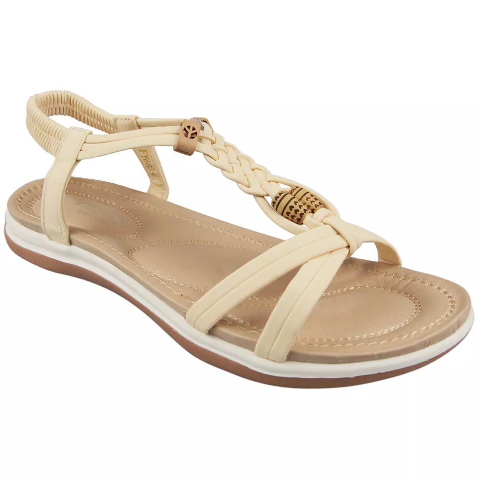 ZOLIE Beige Strappy Elastic Summer Sandals