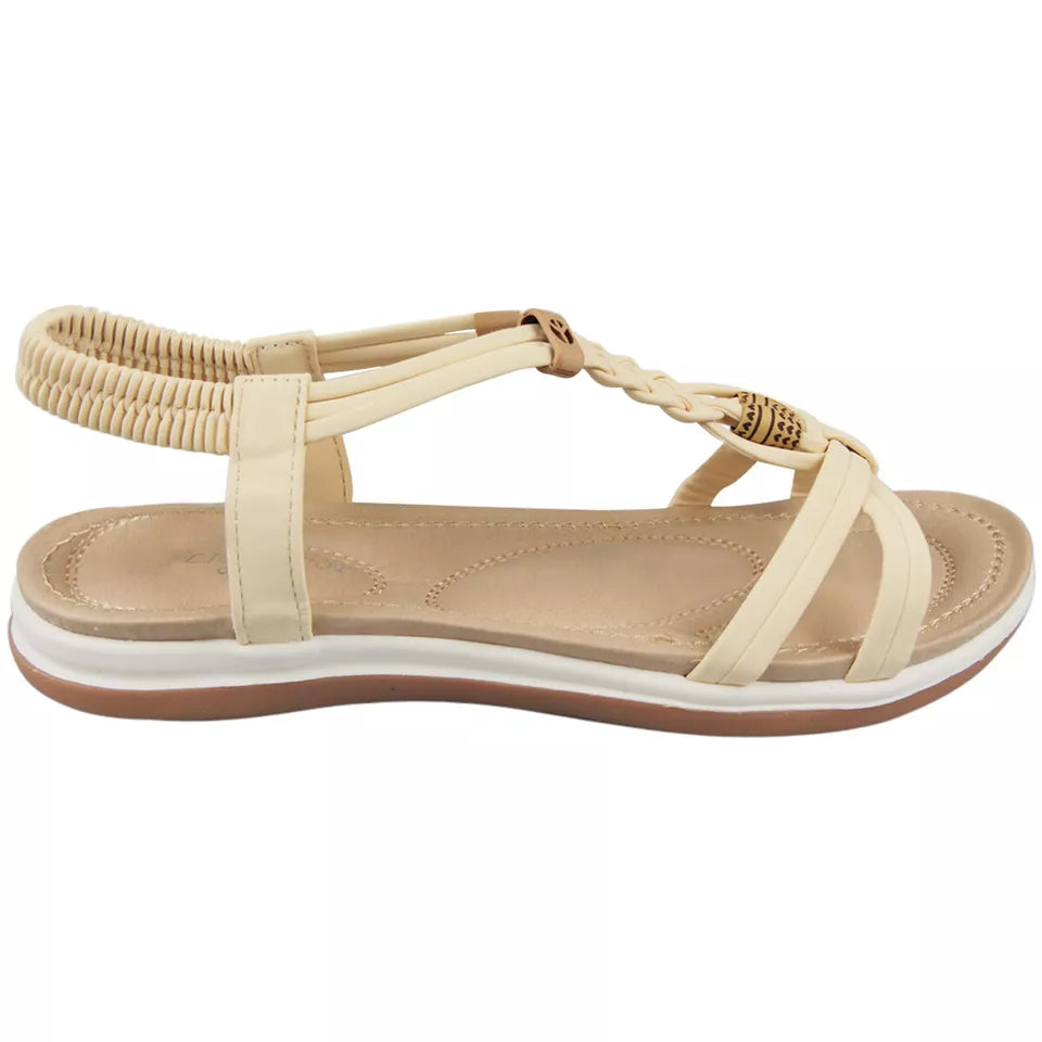 ZOLIE Beige Strappy Elastic Summer Sandals