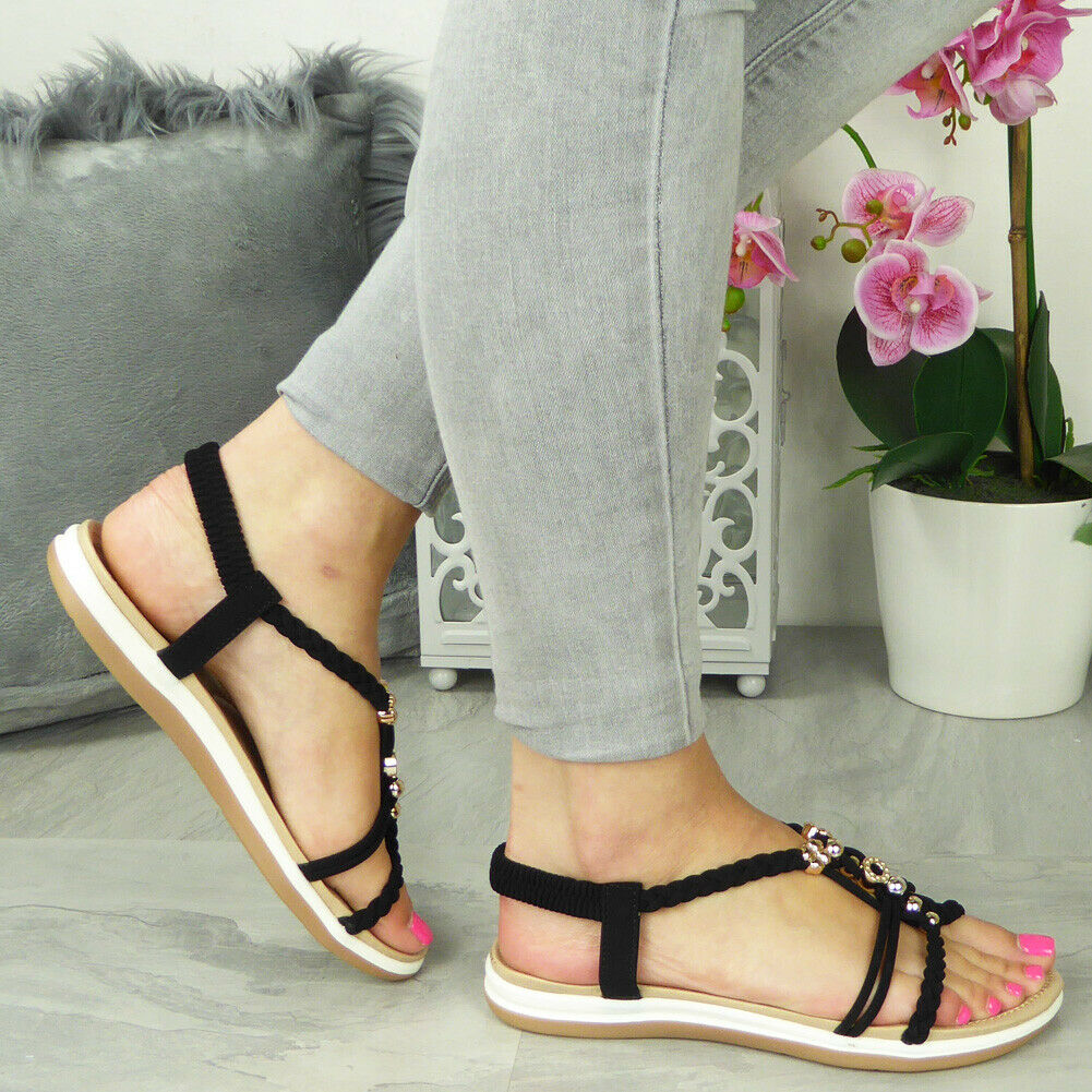 RUKIA Black Summer Elastic Strappy Sandals
