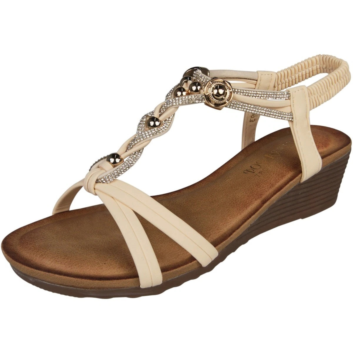 MADALYN Beige Wedges Open Toe Slingback Sandals