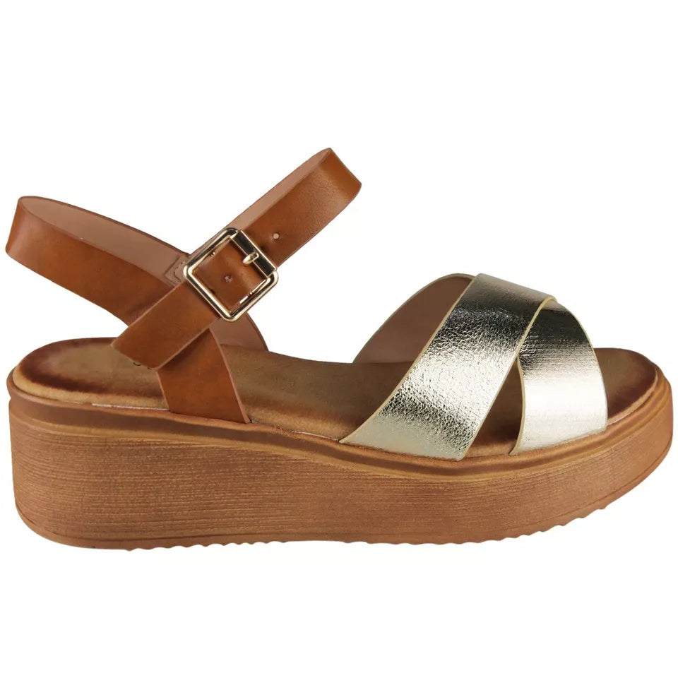 SKYLA Gold Wedges Cushioned Open Toes Sandals