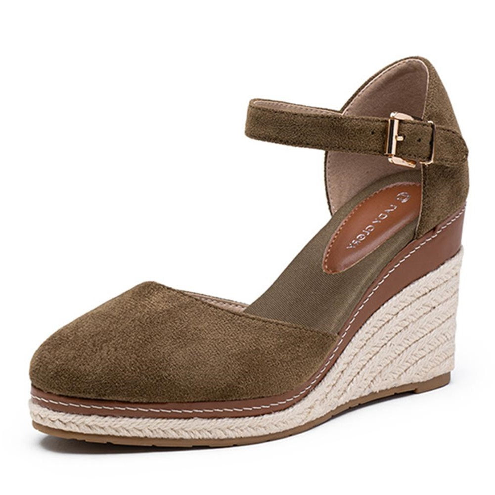 CORISTA Green Wedge Ankle Slingback Buckle Sandals