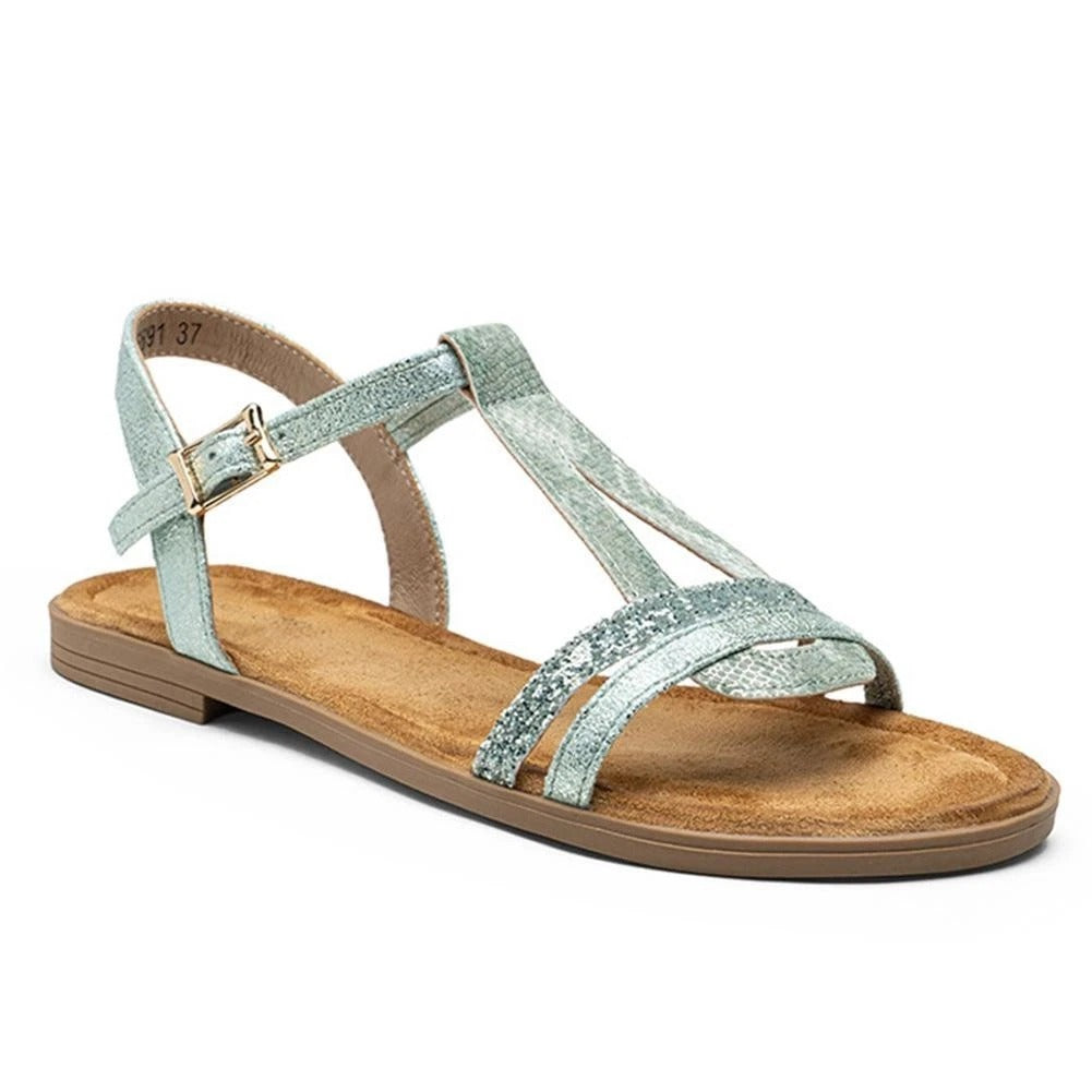 HAZEL Green Ankle Strap Lightweight Flat Sandals