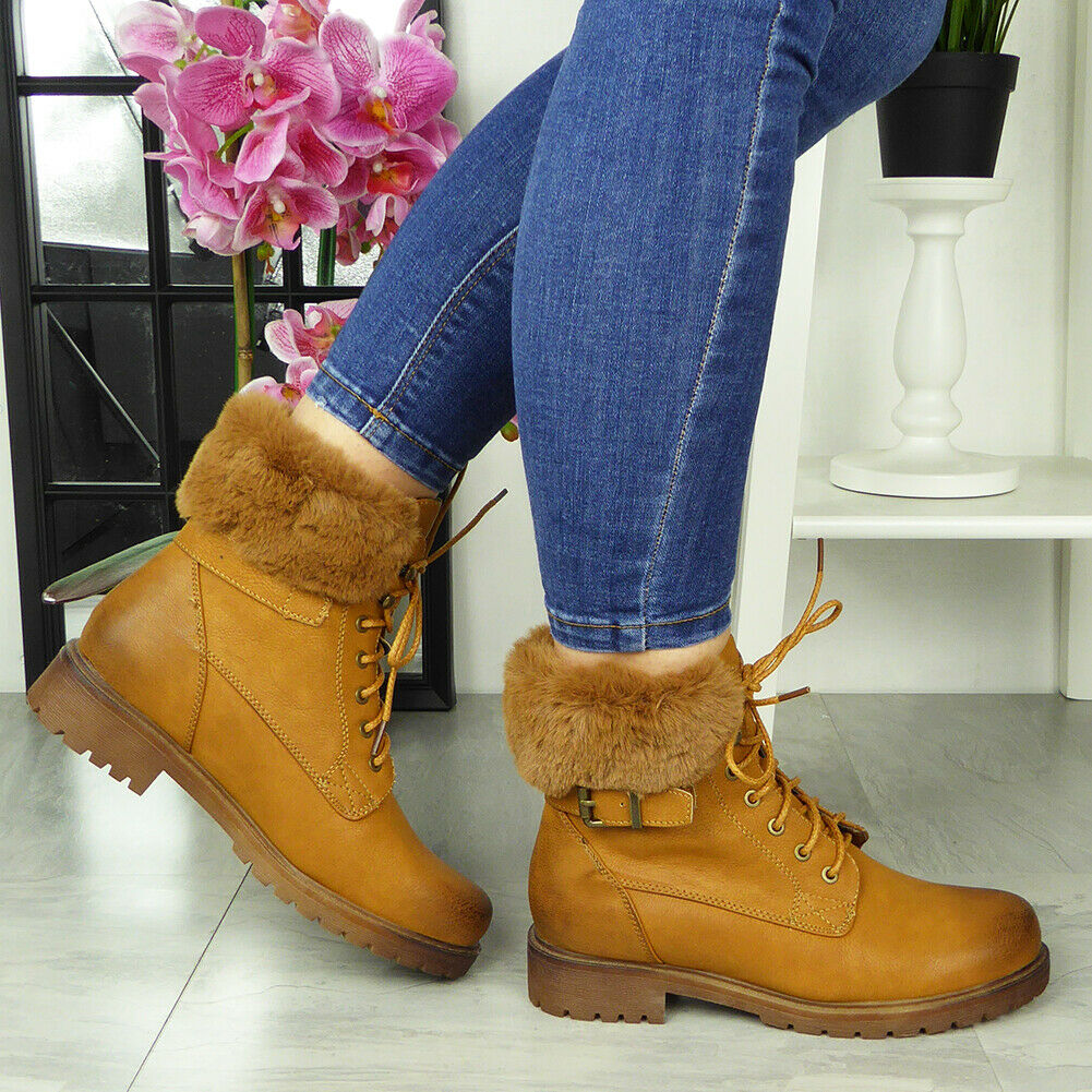 EYLER  Camel Ankle Fur Lined Winter Boots