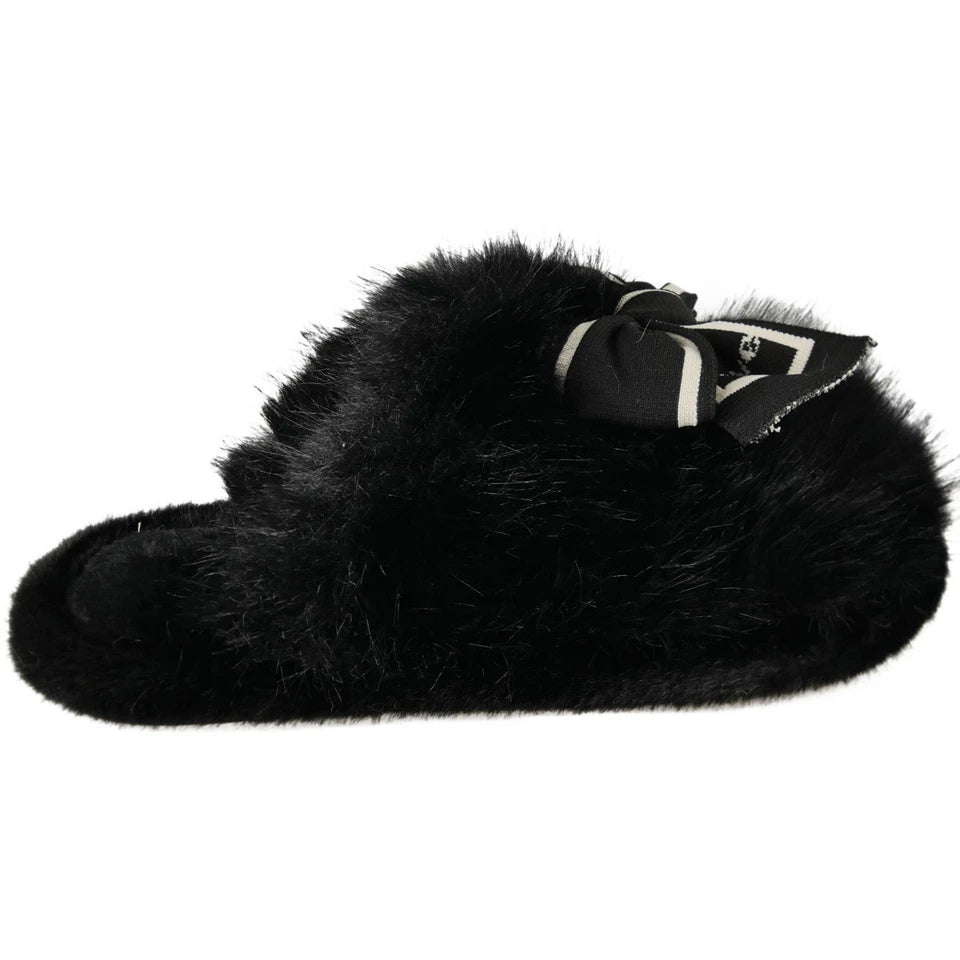 SHAKIRA Black Slippers Fluffy Warm Faux Fur Slip On Shoes