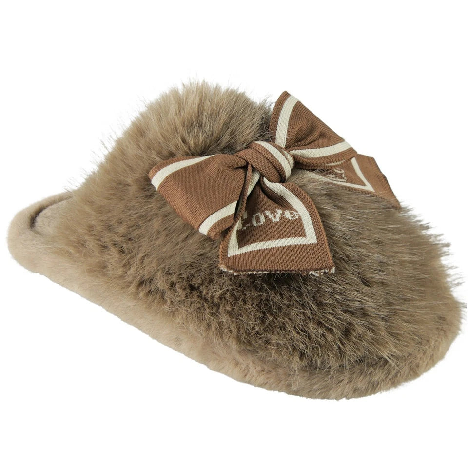 SHAKIRA Coffee Slippers Fluffy Warm Faux Fur Slip On Shoes