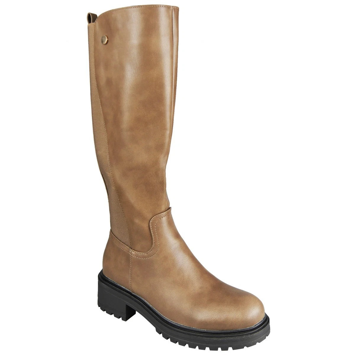 GEORGINA Khaki Knee High Zip Stretch Comfy Biker Rider Boots