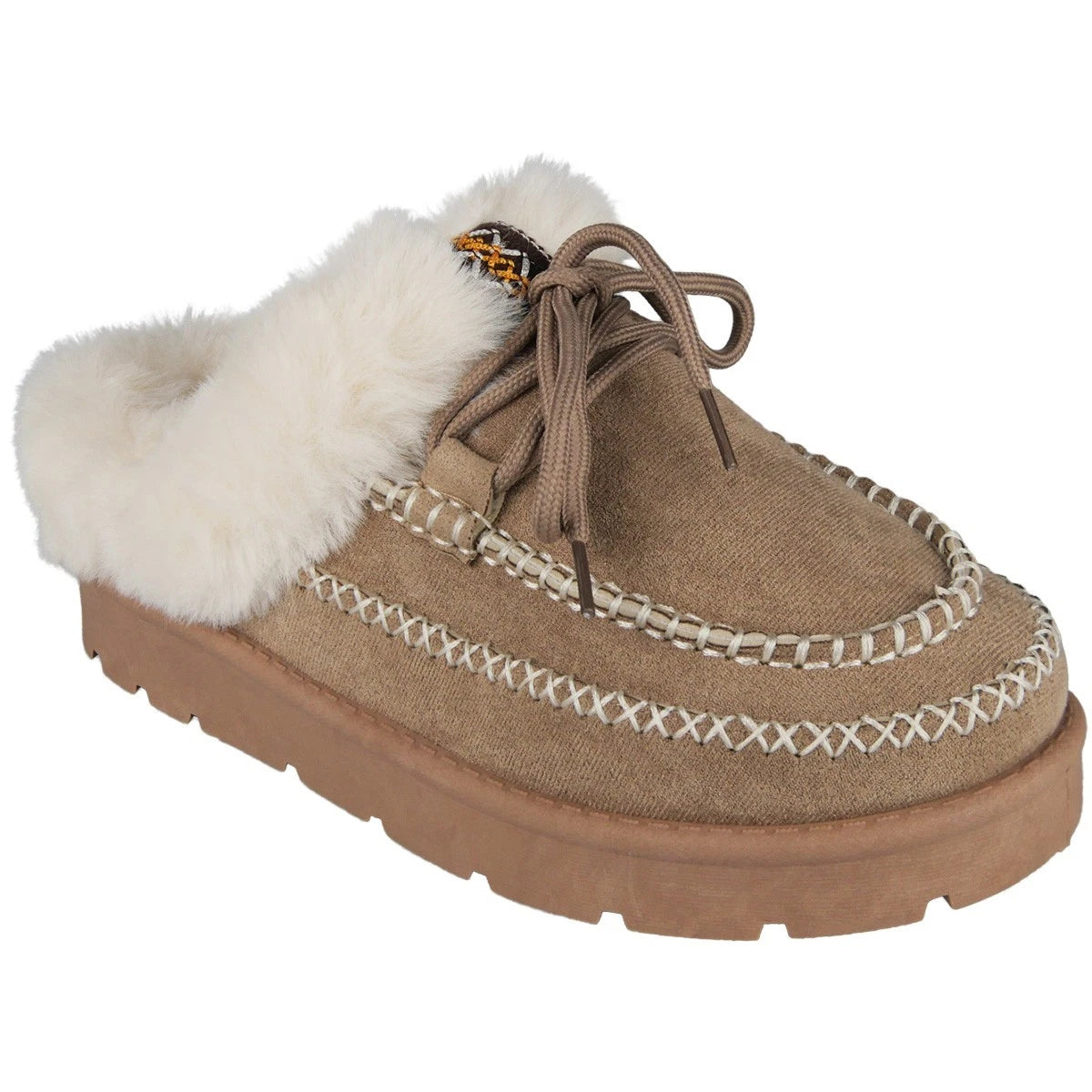 MILANI Khaki Slip On Faux Fur Lined Warm Outdoor Slippers