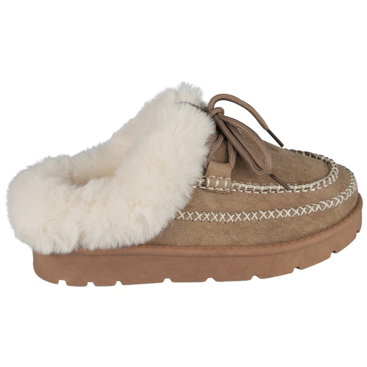 MILANI Khaki Slip On Faux Fur Lined Warm Outdoor Slippers