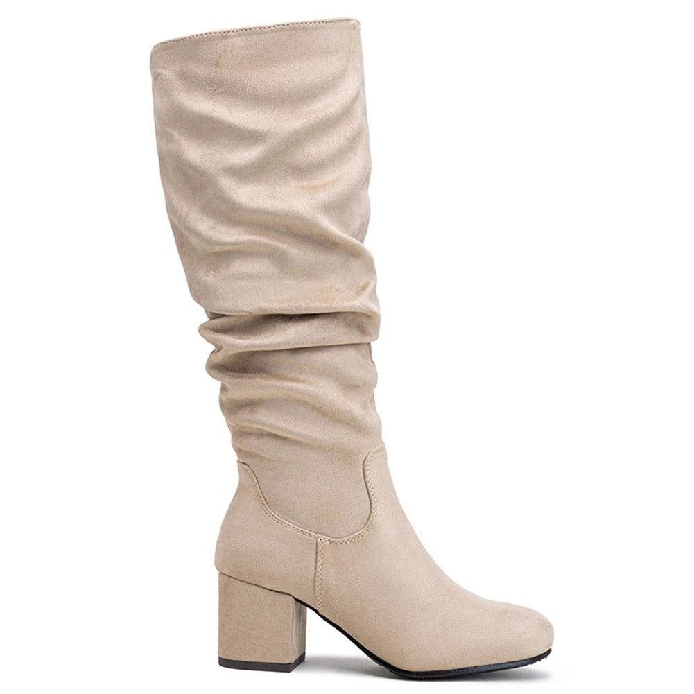 ROWENA Khaki Mid Calf Zip Warm Rouched Viral Winter Boots