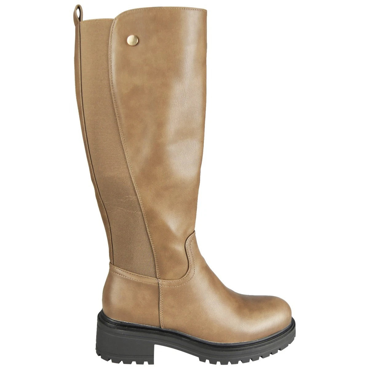 GEORGINA Khaki Knee High Zip Stretch Comfy Biker Rider Boots