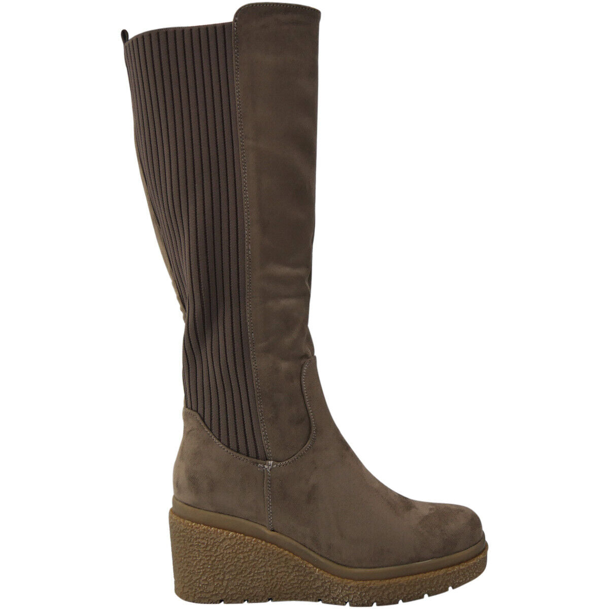 NICOLE Khaki Suede Wedge Platform Biker Rider Zip Boots