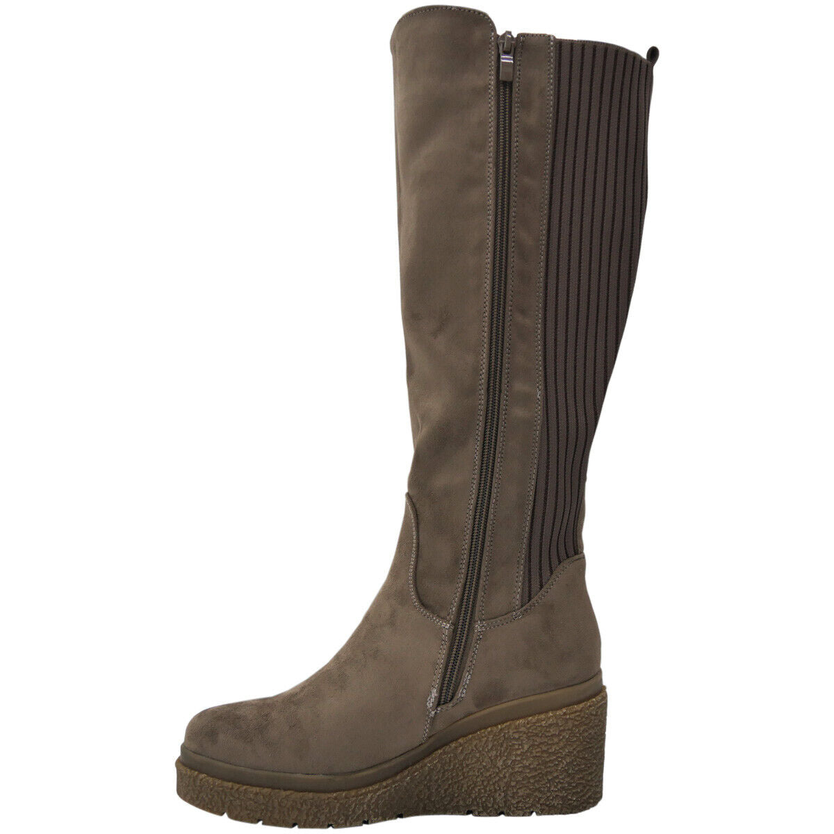NICOLE Khaki Suede Wedge Platform Biker Rider Zip Boots