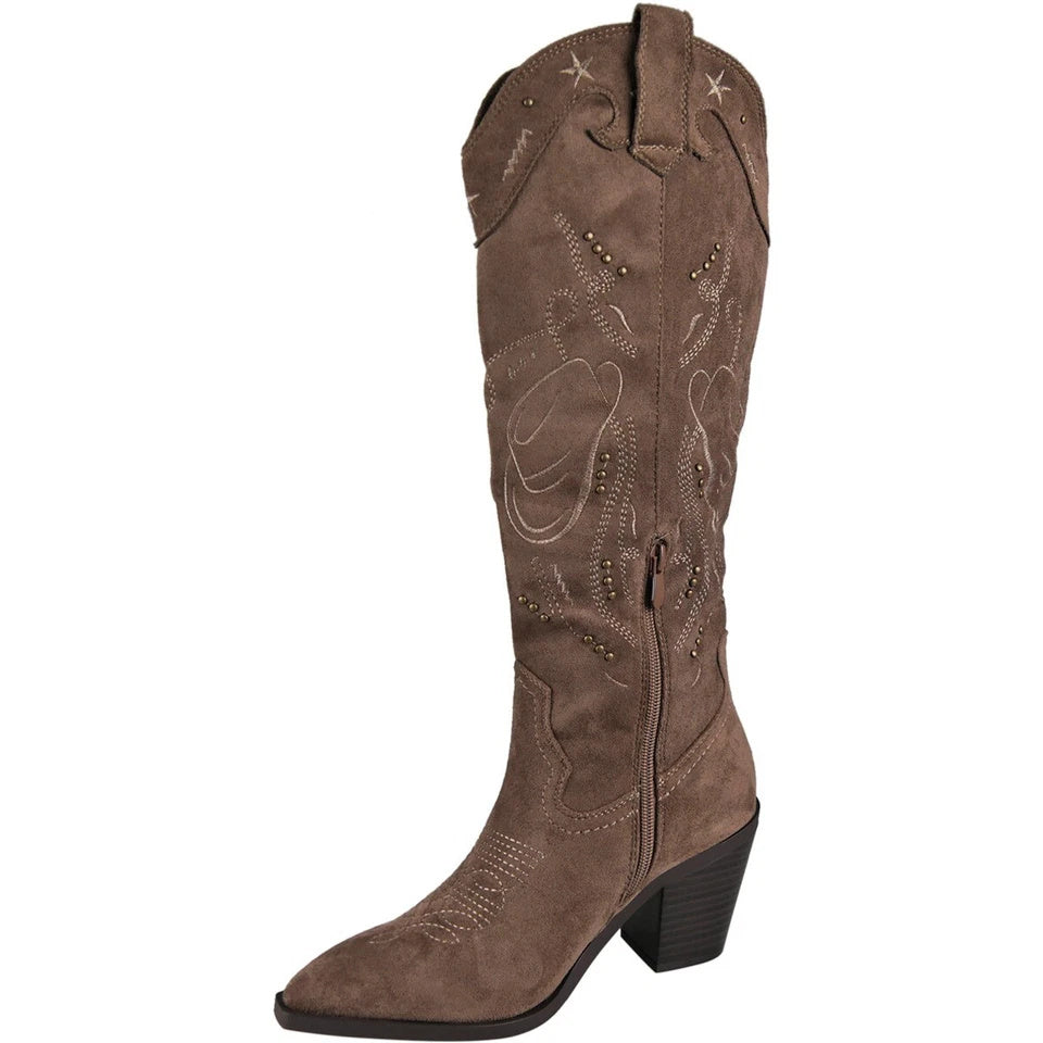EMILEE Khaki Mid Calf Cowboy Zip Heel Boots