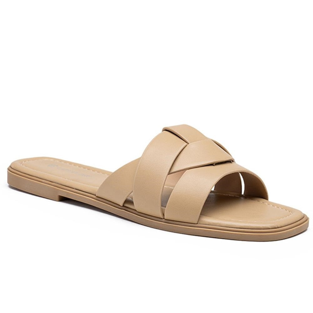 MISHA Khaki Sliders Flat Mules Comfort Slip On Shoes