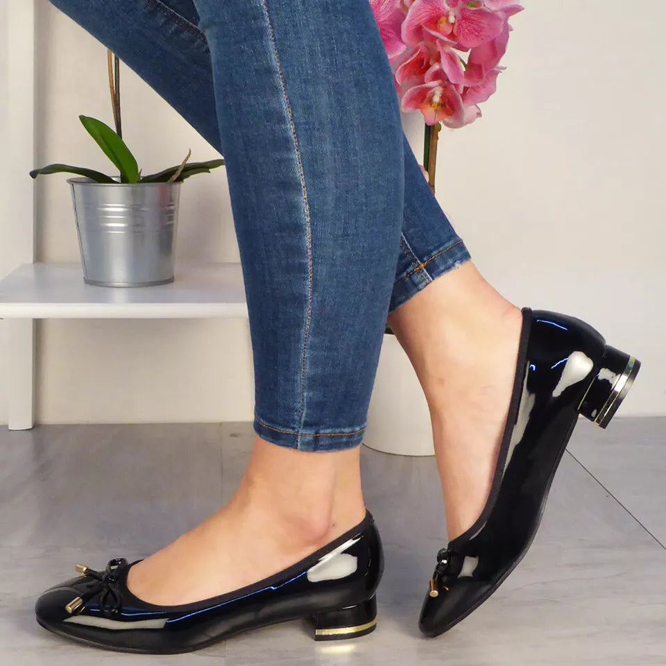 VINA Black Court Work Mid Heel Shoes