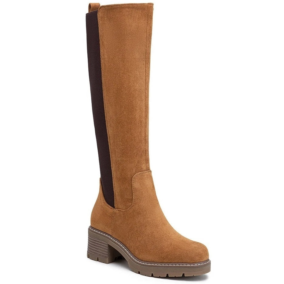 ELSIE Camel Mid Calf Faux Suede Zip Casual Boots