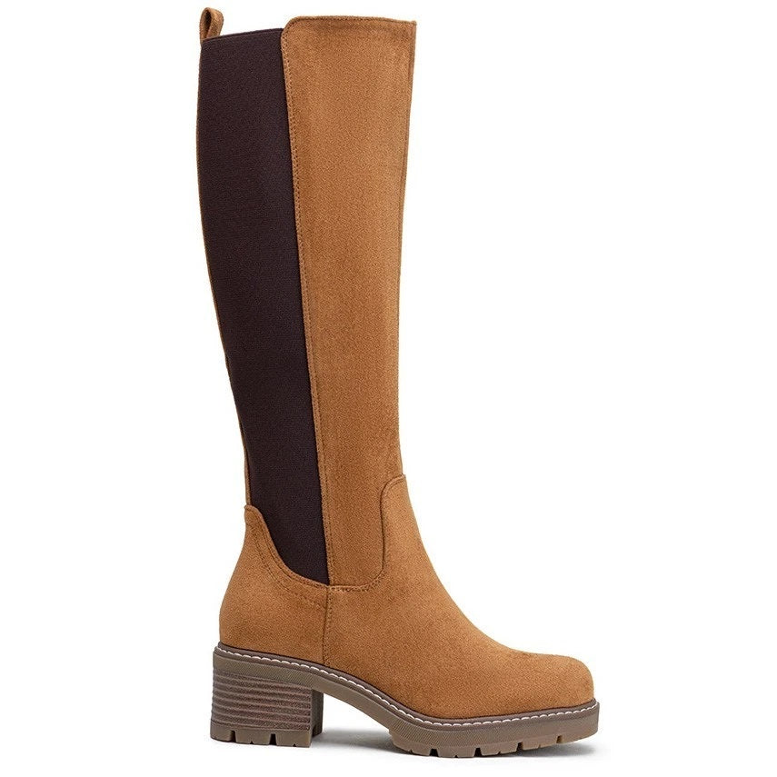 ELSIE Camel Mid Calf Faux Suede Zip Casual Boots
