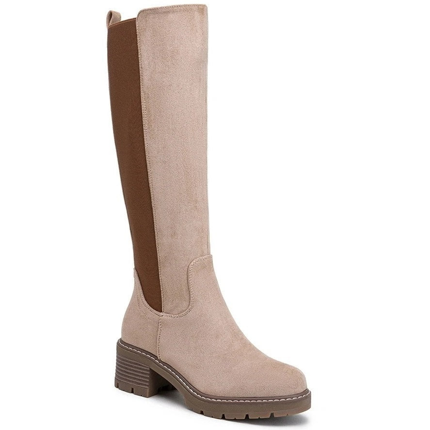 ELSIE Khaki Mid Calf Faux Suede Zip Casual Boots