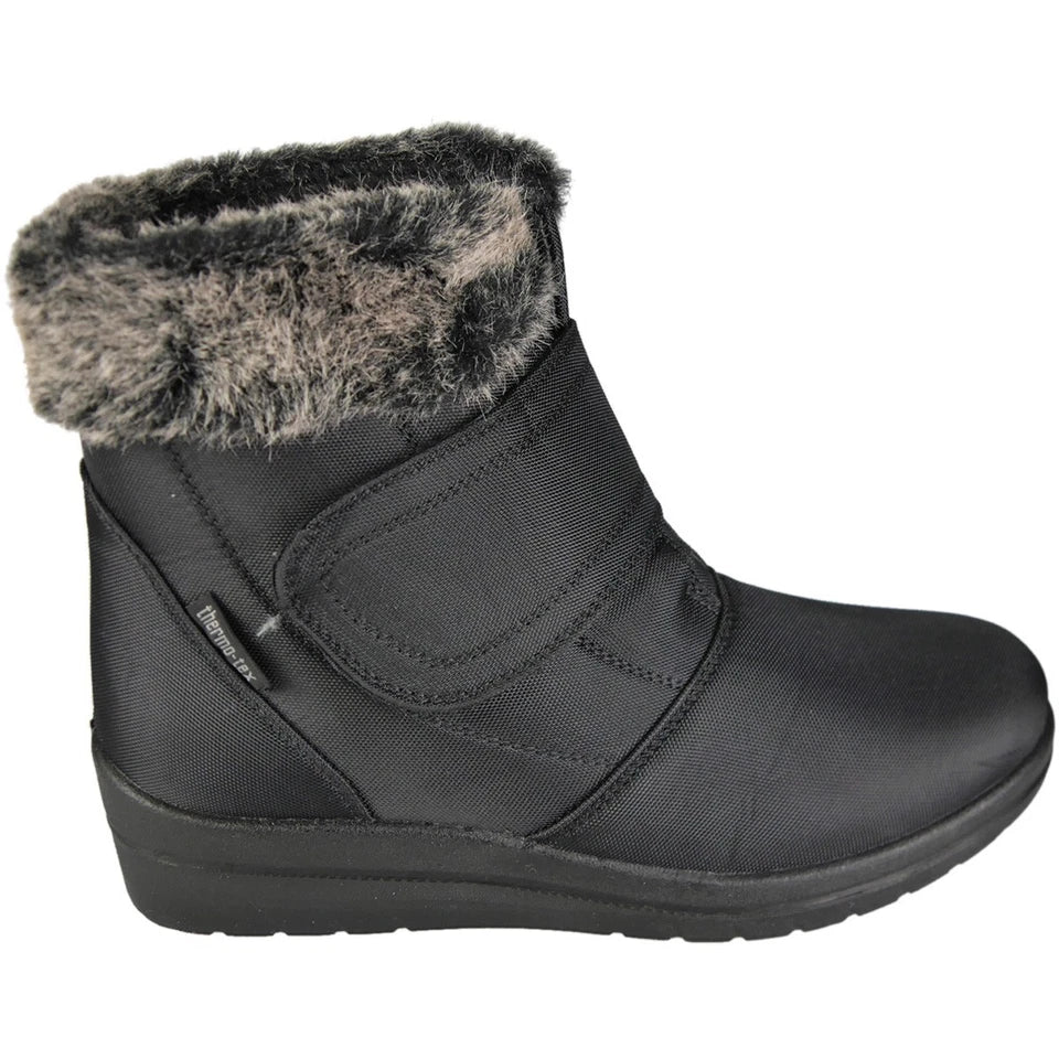 BARBARA Black Ankle Wedge Fur Lined Grip Comfy Heel Winter Casual Boots