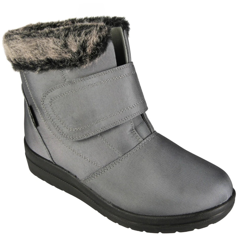 BARBARA Grey Ankle Wedge Fur Lined Grip Comfy Heel Winter Casual Boots