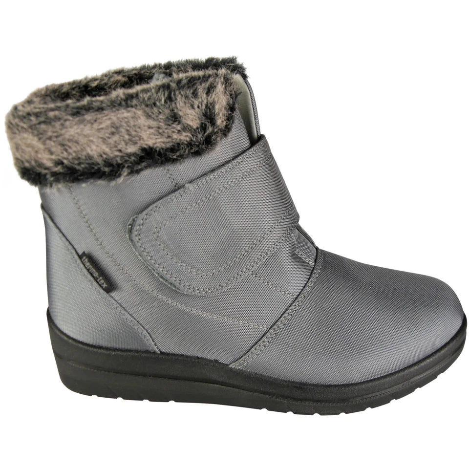 BARBARA Grey Ankle Wedge Fur Lined Grip Comfy Heel Winter Casual Boots
