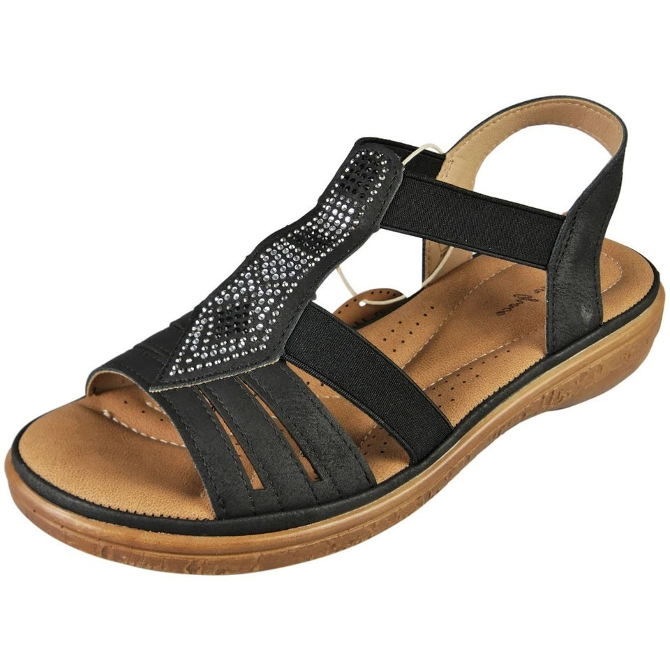 MONIKA Black Wedge Lightweight Elastic Slip On Sandals