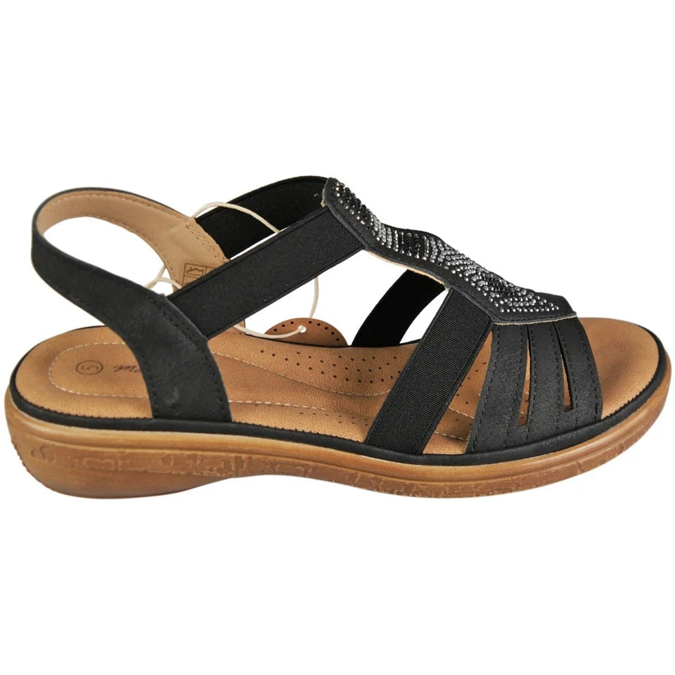 MONIKA Black Wedge Lightweight Elastic Slip On Sandals