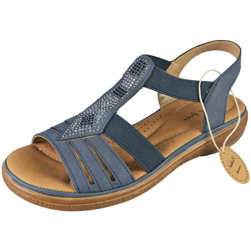 MONIKA Navy Wedge Lightweight Elastic Slip On Sandals