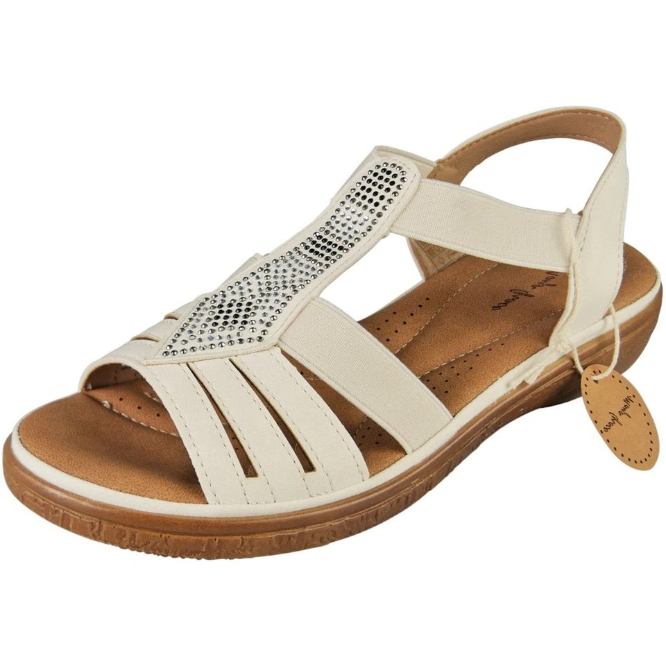 MONIKA White Wedge Lightweight Elastic Slip On Sandals