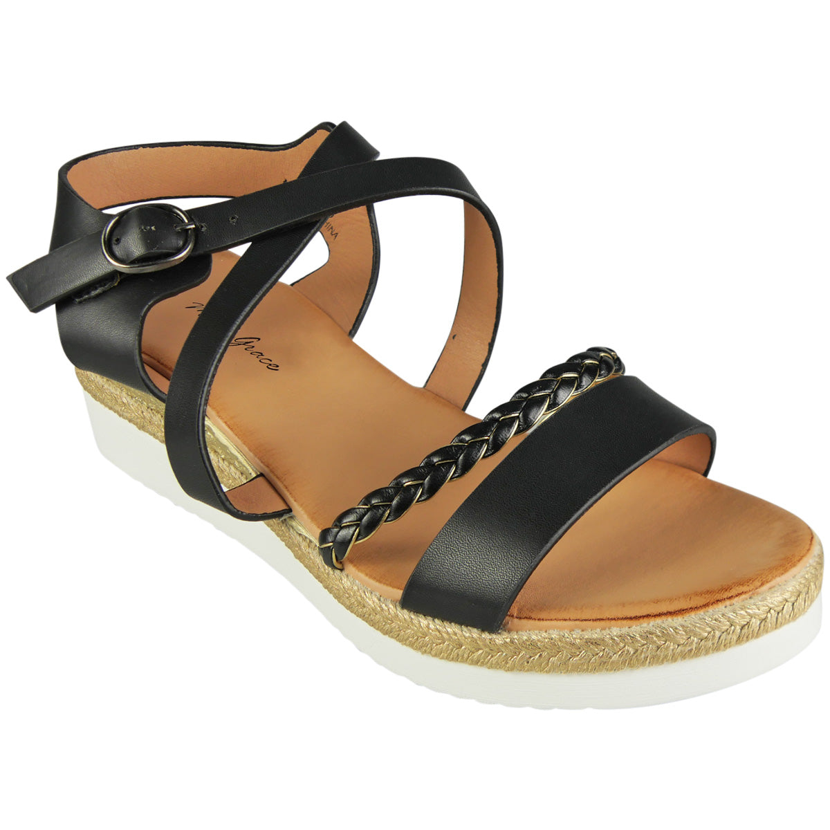 EMILIA Black Wedge Lightweight PeepToe Slip On Sandals