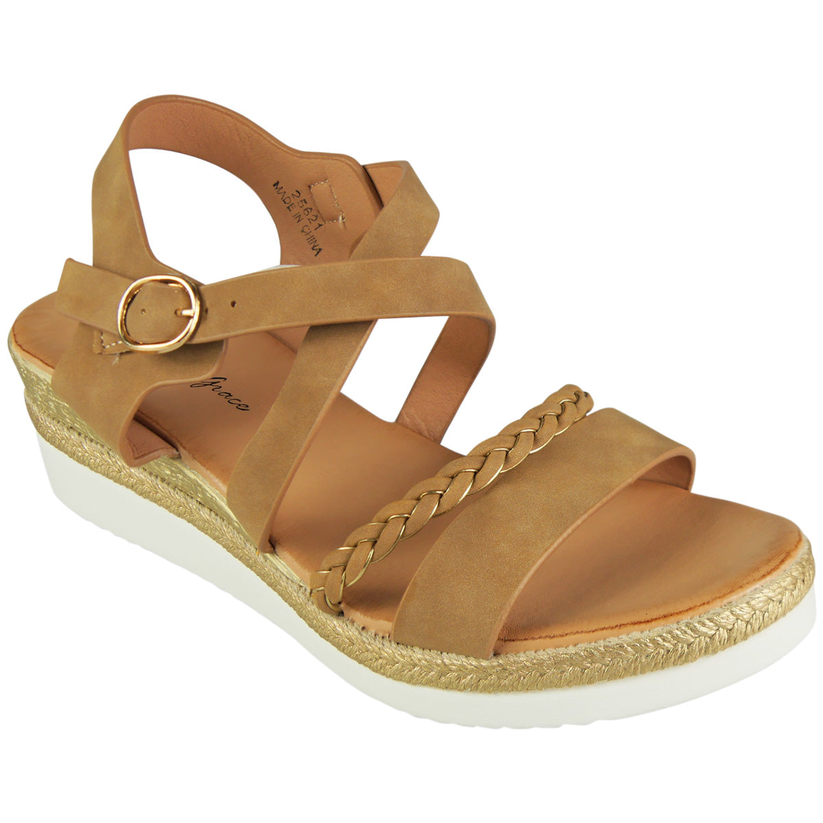 EMILIA Tan Wedge Lightweight PeepToe Slip On Sandals