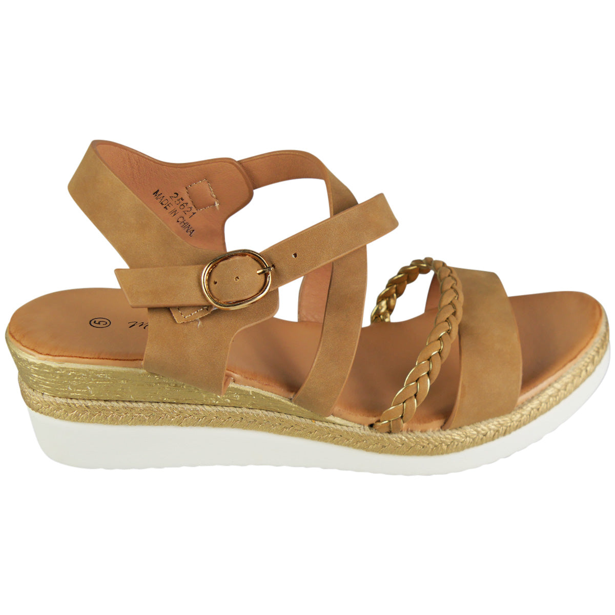 EMILIA Tan Wedge Lightweight PeepToe Slip On Sandals