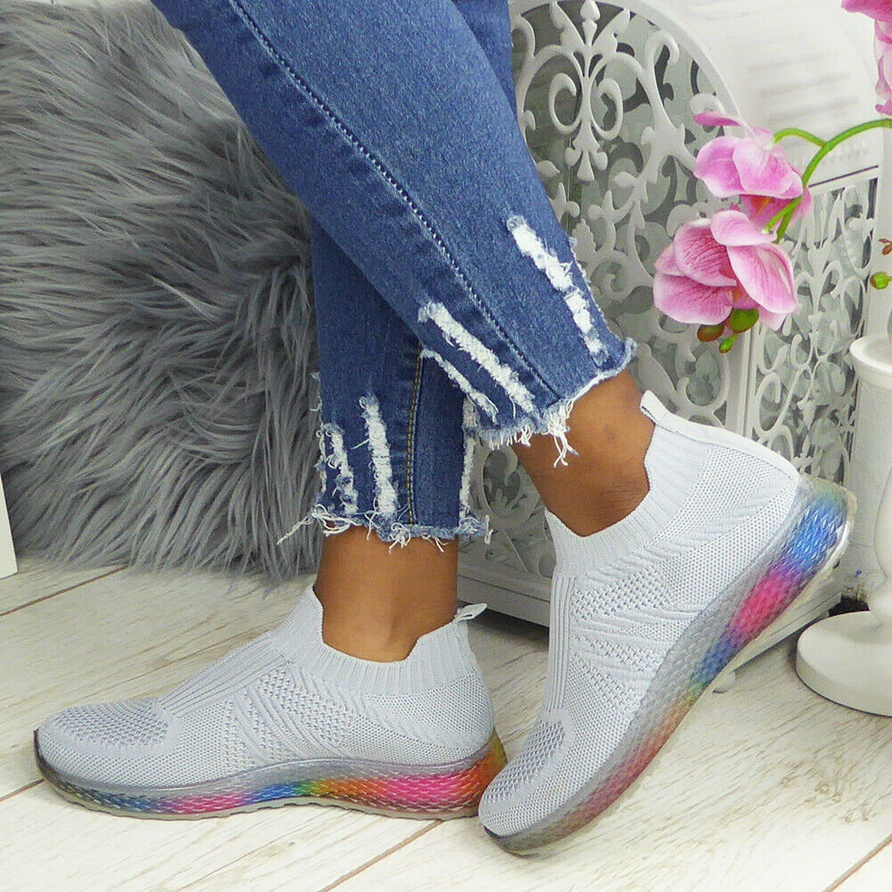 SAMSA Grey Rainbow Slip On Jogging Trainers