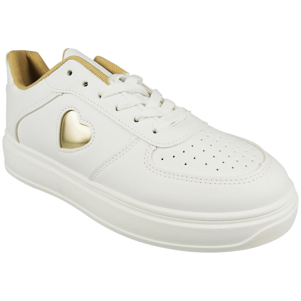 NURAH White-Gold Trainers Sneakers Gym Shoes
